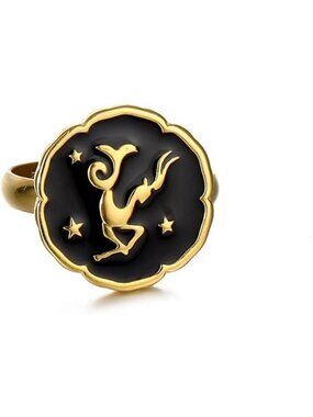 Capricorn Astrology Constellation Open Ring Horoscope Zodiac 18K Gold Plated